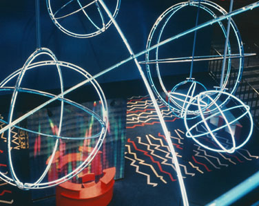 Stainless steel and neon solar system display at the Adler Planetarium