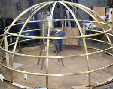 Brushed brass ceiling mounted dome in a casino