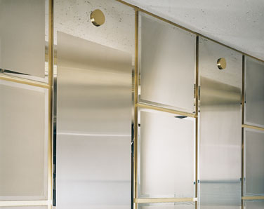 Brushed stainless steel decorative wall panels with mirror polished bronze edge reveals
